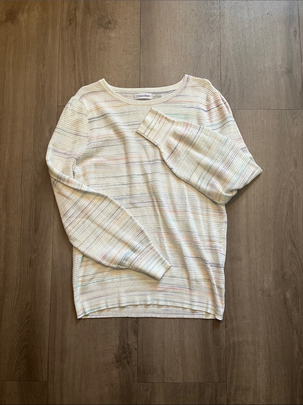 Calvin Klein Cream Lightweight Stripe Crewneck Sweater